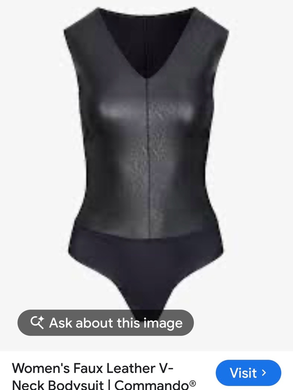 Commando Black Faux Leather V-Neck Bodysuit